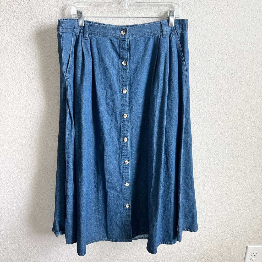 Vintage 90s Denim Moves Button Front A-Line Prairie Skirt Womens 1X Western NWOT